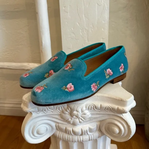 LoveShackFancy x Stubbs and Wootton Roses Slipper in Turquoise Blue Velvet - Picture 10 of 17